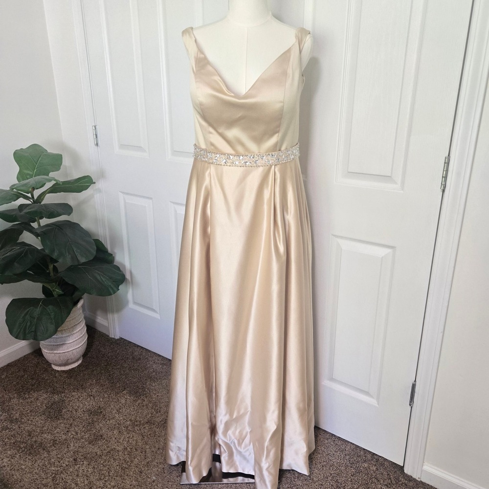 Champagne Formal Off The Shoulder Rinestone Belt With Added Padding On Chest